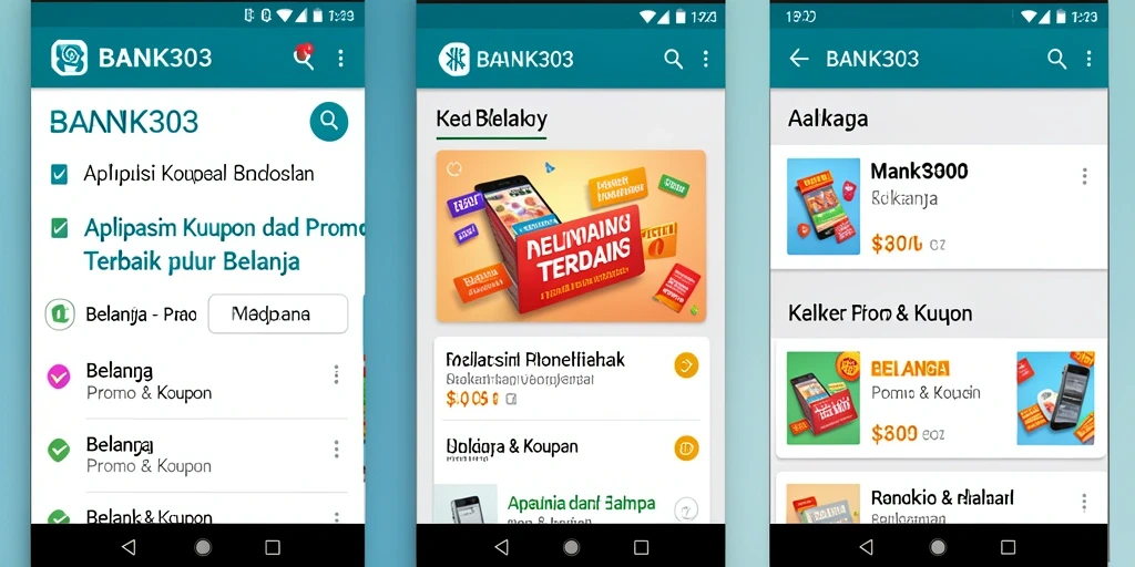 Tampilan antarmuka aplikasi BANK303 untuk promo dan kupon belanja.