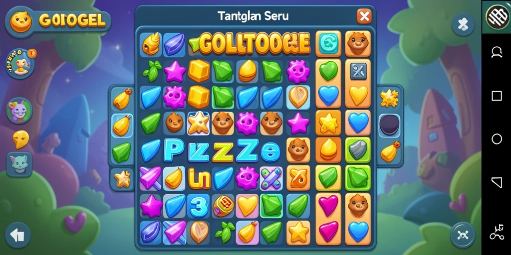 Tampilan antarmuka yang menarik dari GOLTOGEL saat bermain Puzzle Match-3.