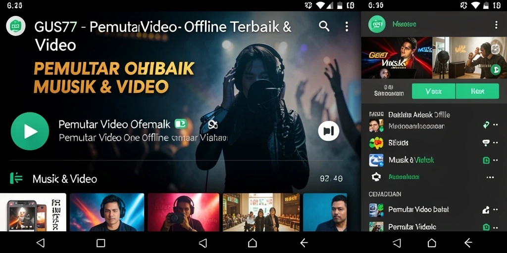 Tampilan antarmuka pengguna GUS77 untuk pemutar video offline.