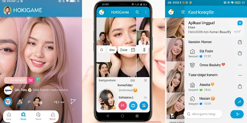 Tampilan antarmuka HOKIGAME dengan fitur Kamera Beautify yang menarik.