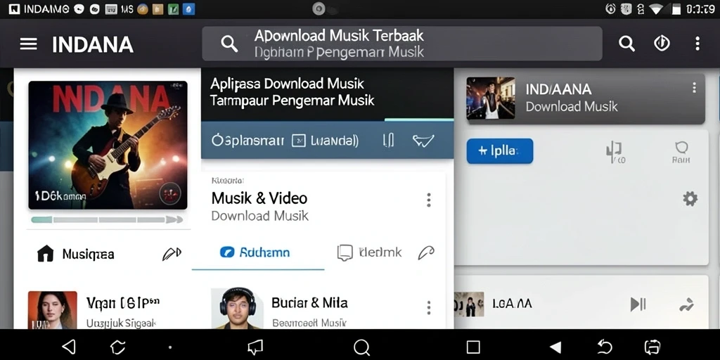 Antarmuka pengguna aplikasi Download Musik INDAAA yang menarik dan mudah digunakan.