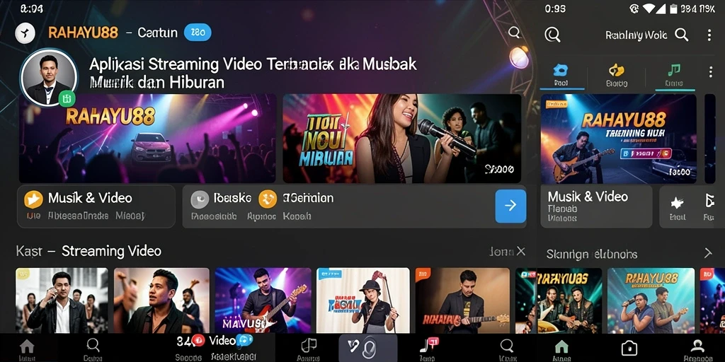 Antarmuka RAHAYU88 menampilkan berbagai pilihan video dan musik secara jelas.